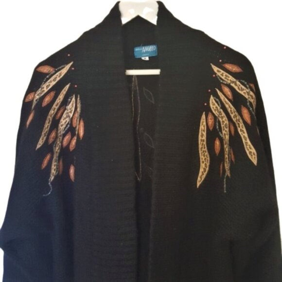 Vintage cardigan sweater coat jacket mohair blend with beading & applique M - Picture 6 of 8